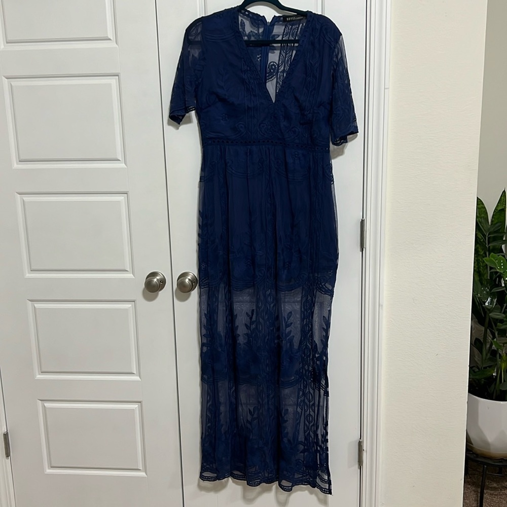 Navy lace maxi romper